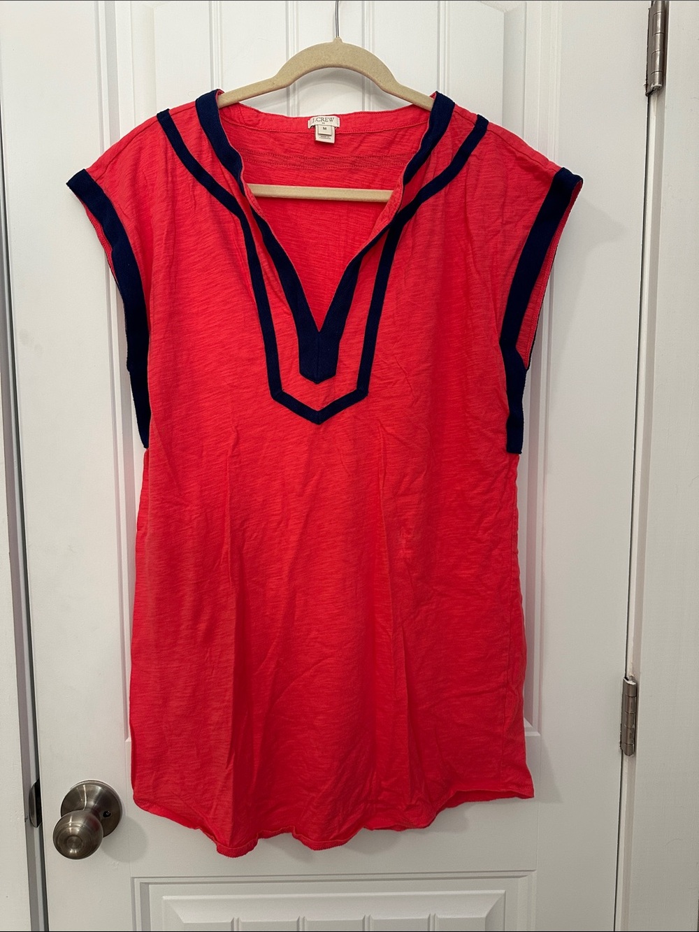 J. Crew Hot Pink V-Neck Cover-up with Navy Trim